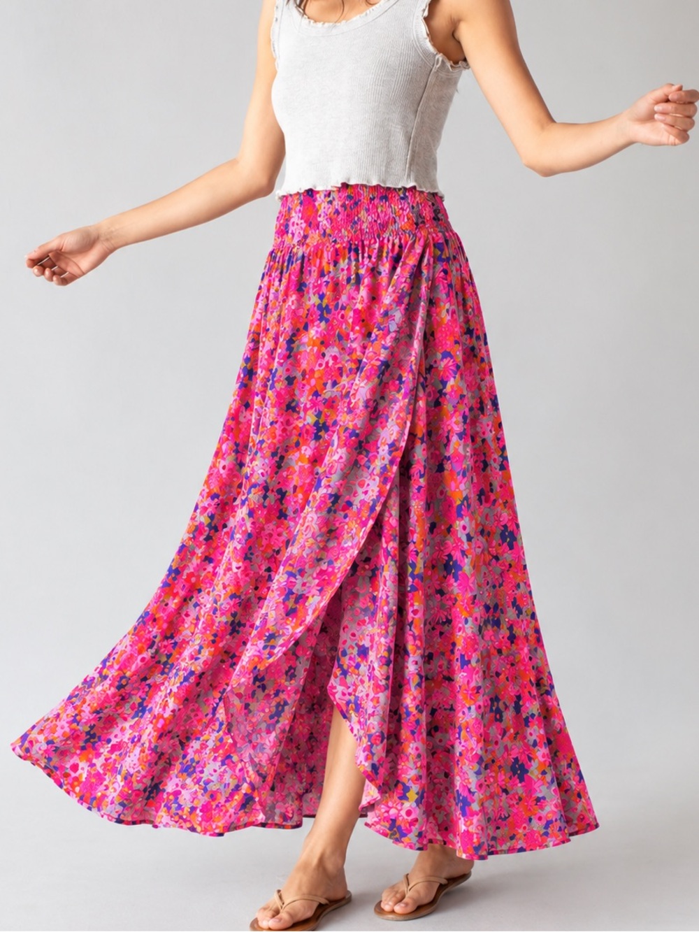 Natural Life convertible maxi skirt, floral print, front surplice slit, flowy XL